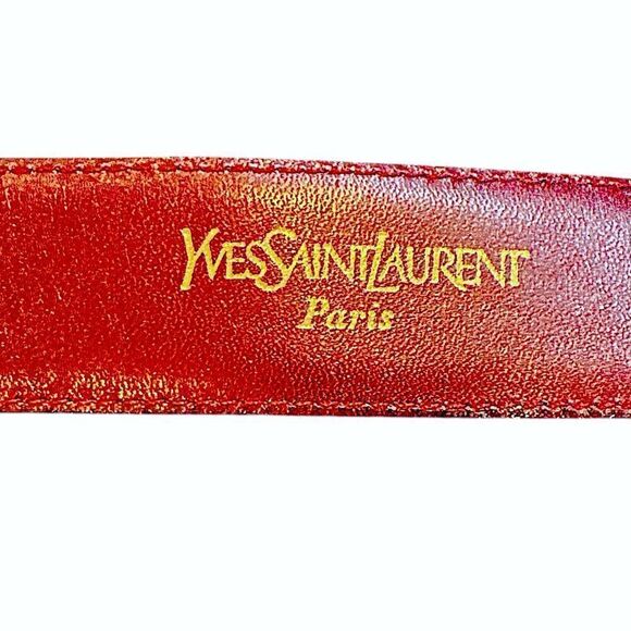 1970’s YSL Yves Saint Laurent burgundy leather belt gold silver buckle 32/80 - Picture 7 of 7